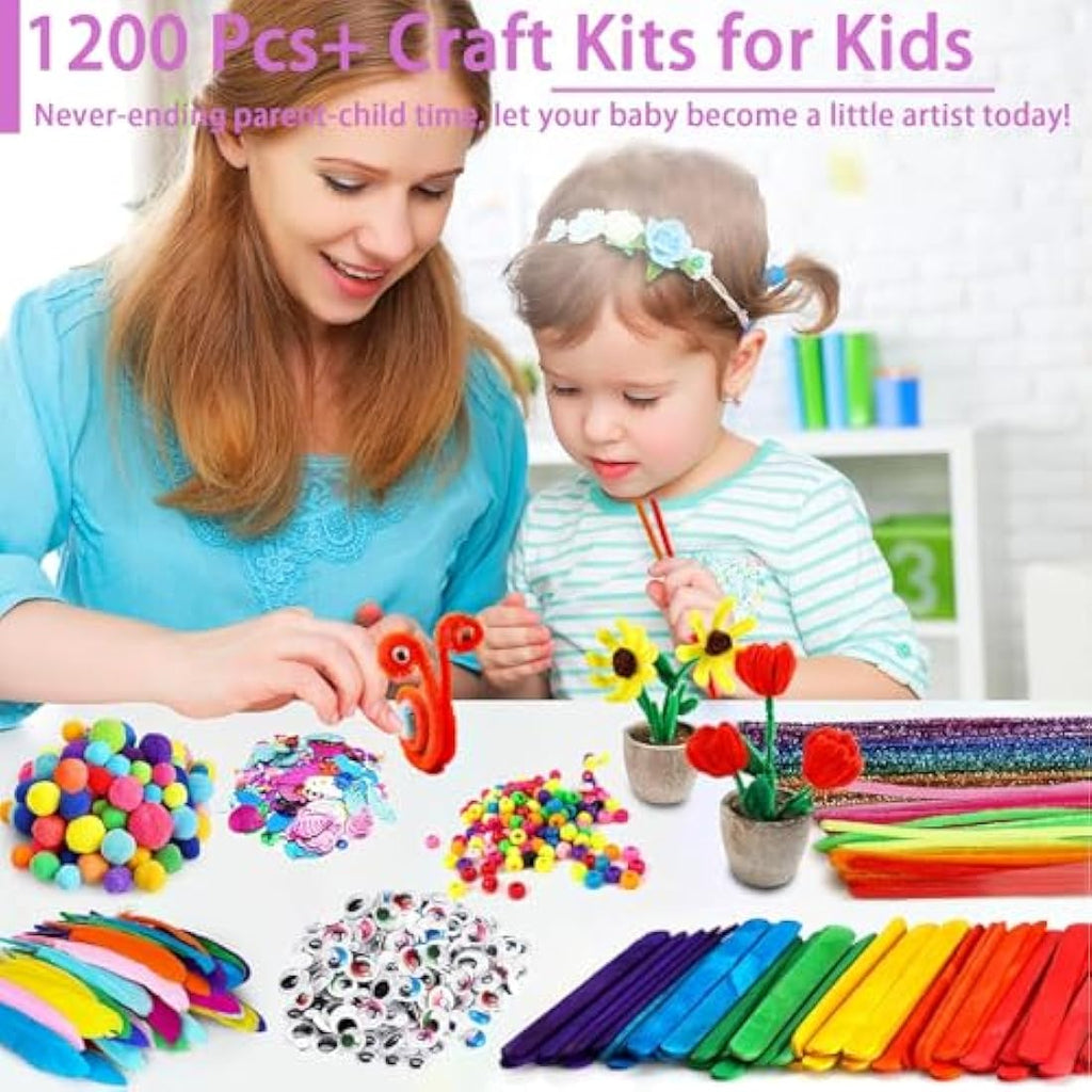 FunzBo 1200+ Pcs Arts and Crafts Supplies Kit for Kids – DIY Art Set