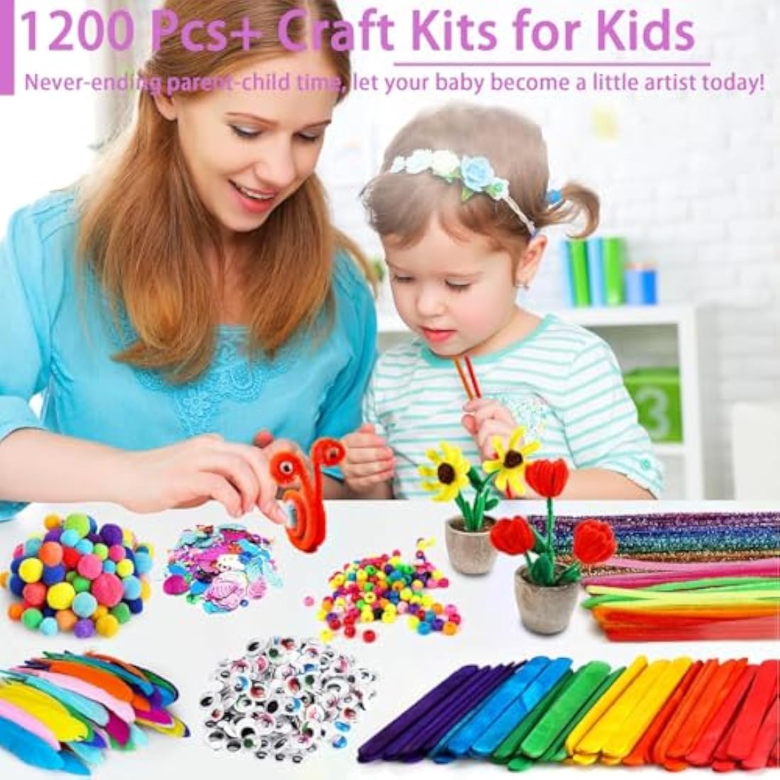 FunzBo 1200+ Pcs Arts and Crafts Supplies Kit for Kids – DIY Art Set