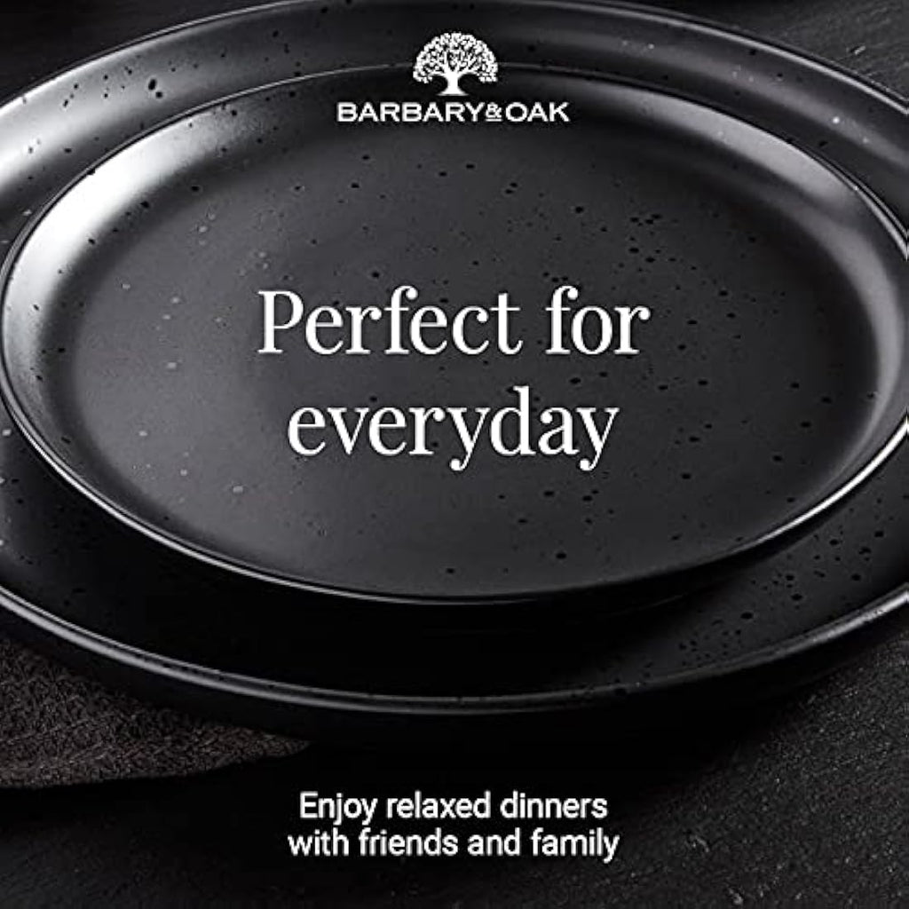 Barbary & Oak Luna 16 Piece Stoneware Dinnerware Set | Matte Black