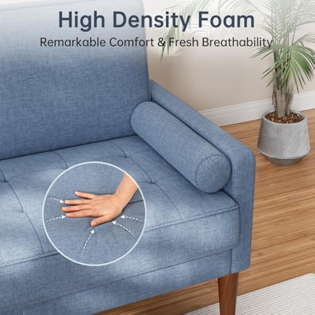Vesgantti 2 Seater Blue Linen Love Seat – Modern Small Sofa Couch