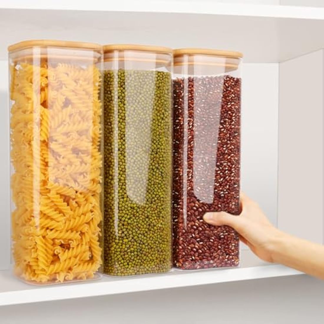 Jolof Store 2100ml Glass Storage Jars with Bamboo Lids - 3 Pack Square