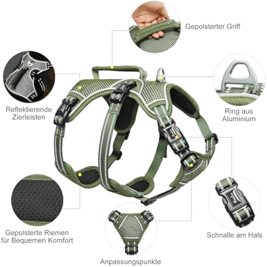HEELE Escape Proof Dog Harness | No Pull Reflective Vest - Green, XL