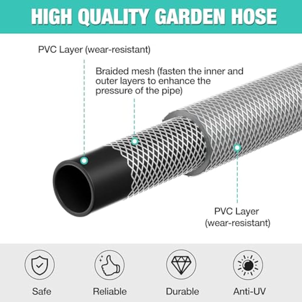 HAUSHOF 30m Wall Mounted Retractable Garden Hose Reel with 10-in-1 Spray Gun