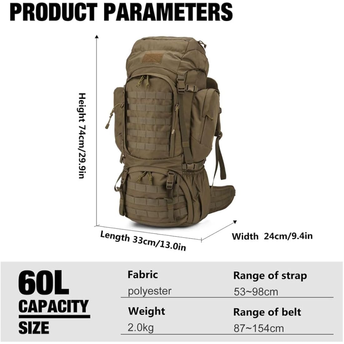 Mardingtop 60L Tactical Backpack | Military MOLLE Rucksack with Rain Cover