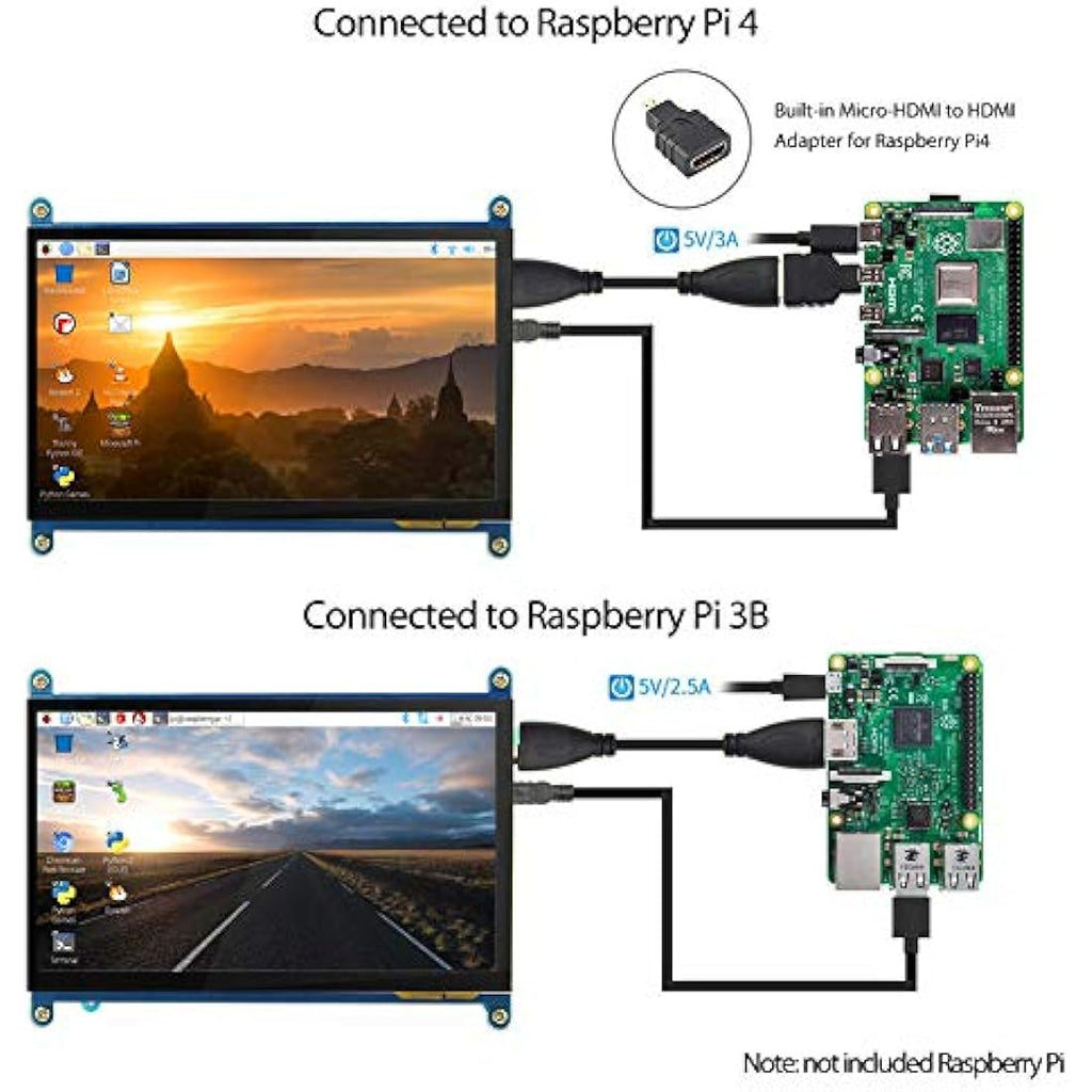 ELECROW 7-Inch IPS Touchscreen Monitor | 1024x600 for Raspberry Pi 5/4