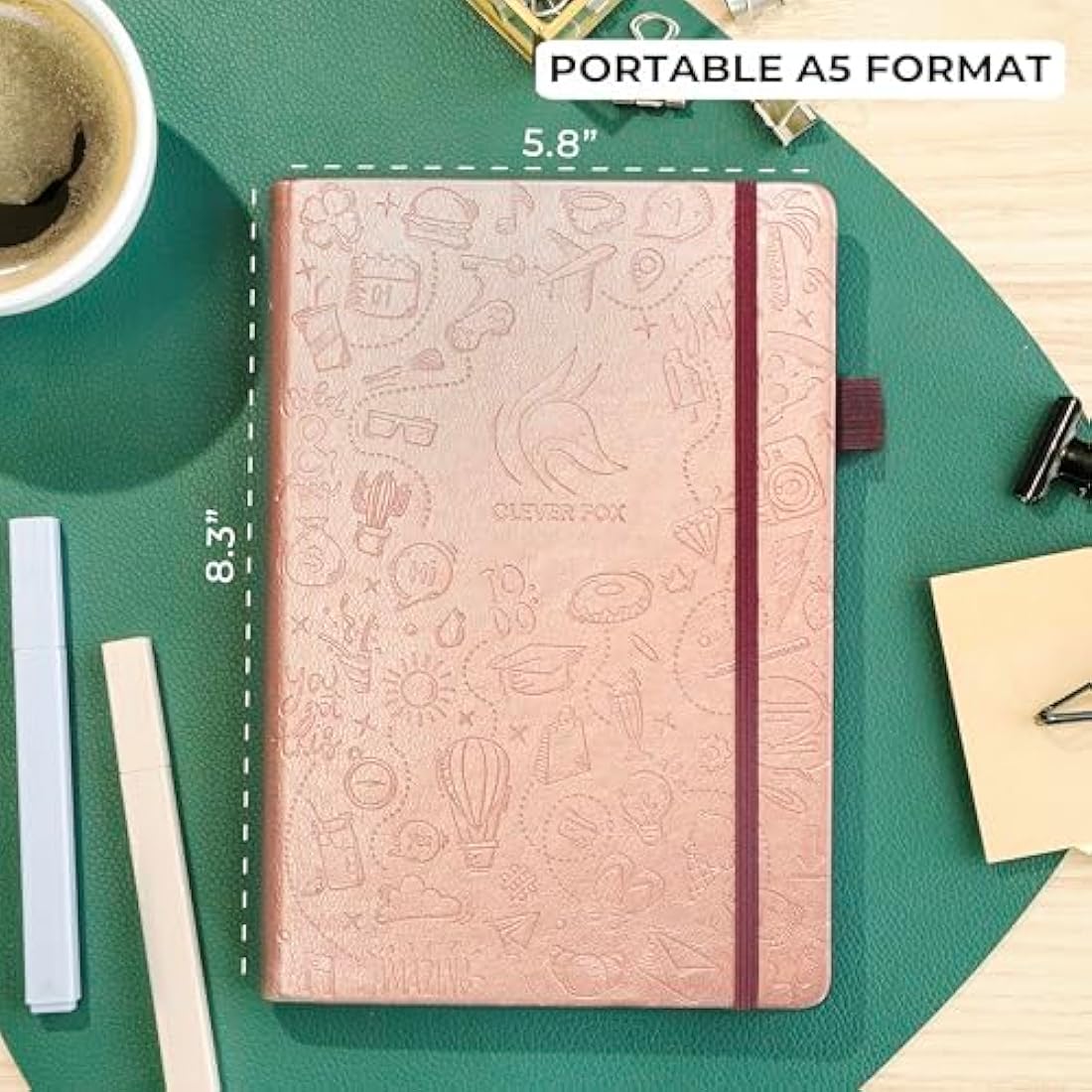 Clever Fox Dotted Journal 2.0 – A5 Dot Grid Notebook, Rose Gold