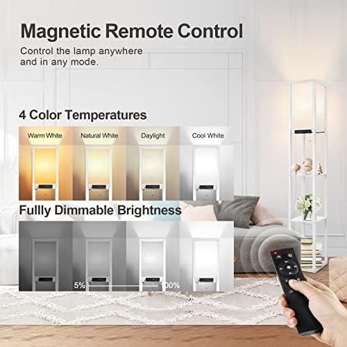 Outon LED Floor Lamp with Shelves – Dimmable Shelf Lamp with USB Ports