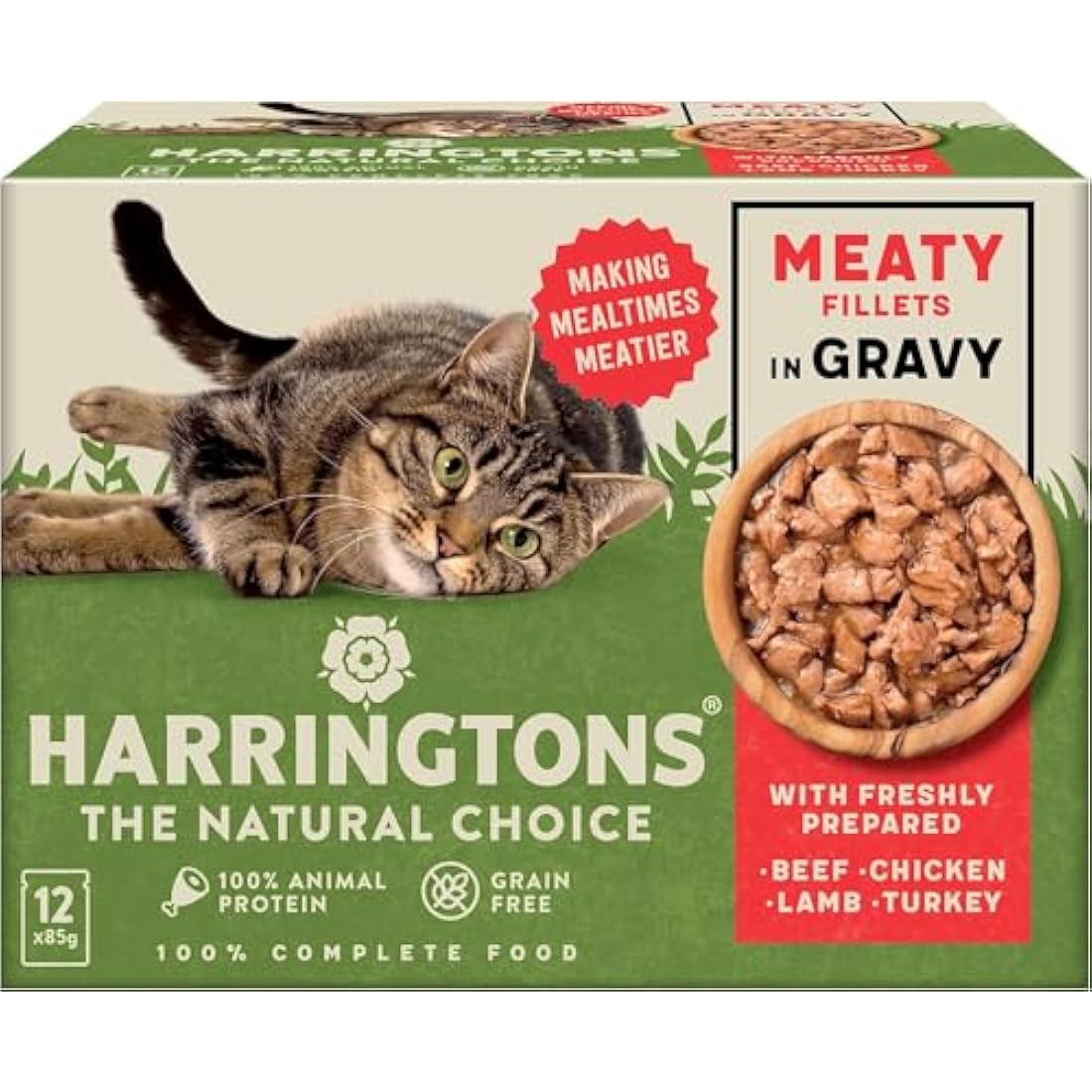 Harringtons Grain Free Wet Cat Food - Meaty Gravy Multipack 72x85g