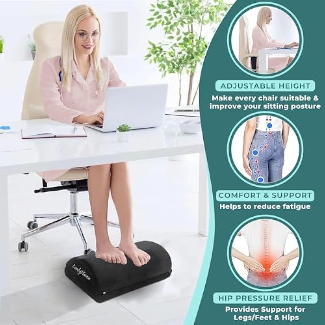Jolof Store Ergonomic Under Desk Foot Rest – Memory Foam Velvet Stool