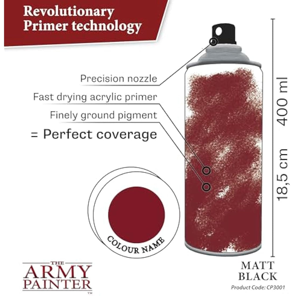 The Army Painter Matt Black Colour Primer – 400ml Acrylic Spray Paint