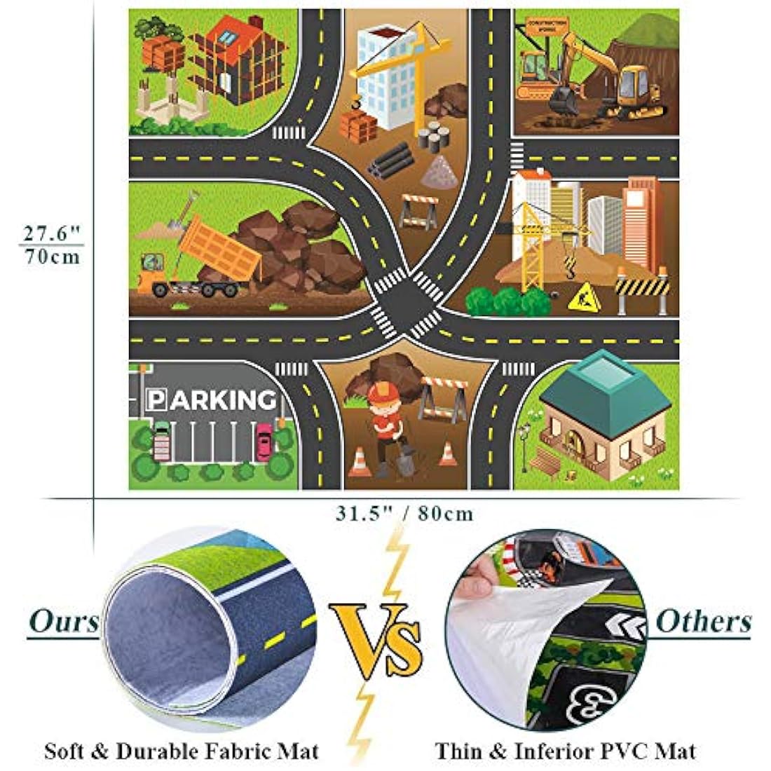 Yetech 7-in-1 Construction Vehicle Toy Set with Play Mat for Toddlers