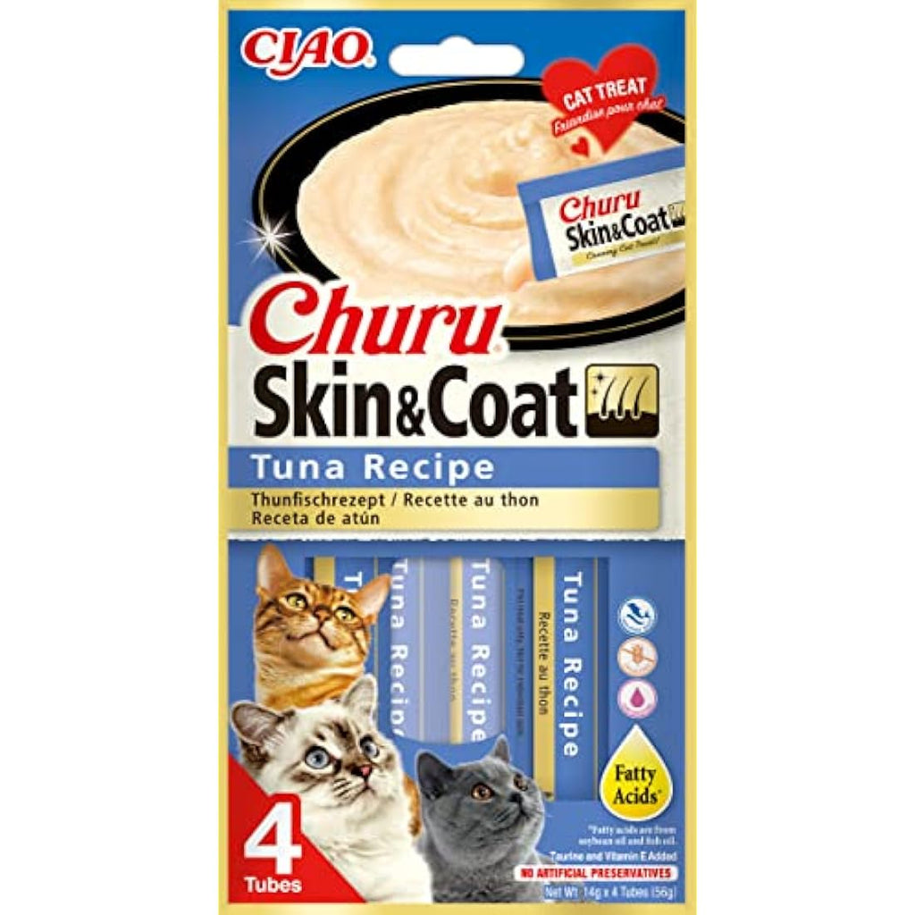 Inaba Churu Skin & Coat Tuna Cat Treats – Grain Free Purée (48 Pack)