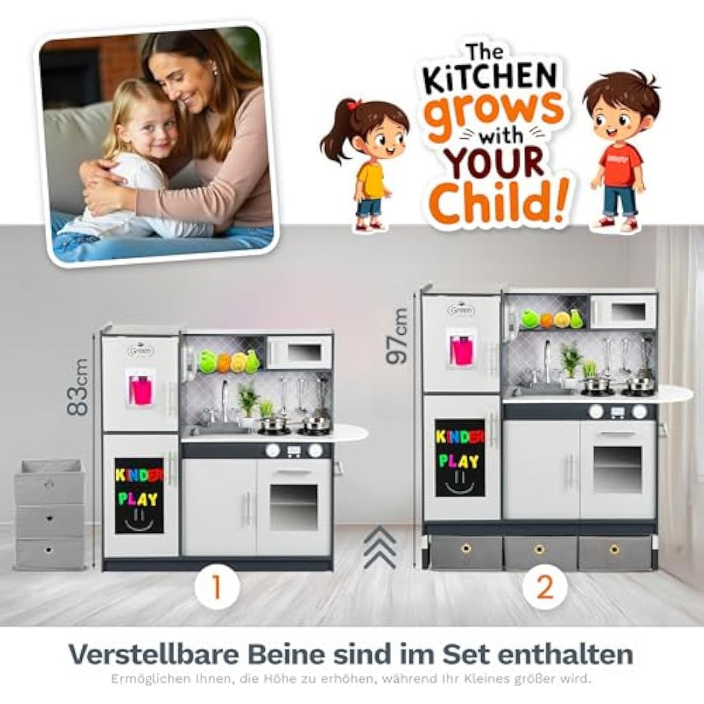 Kinderplay XXL Large Wooden Play Kitchen for Toddlers - Green Series
