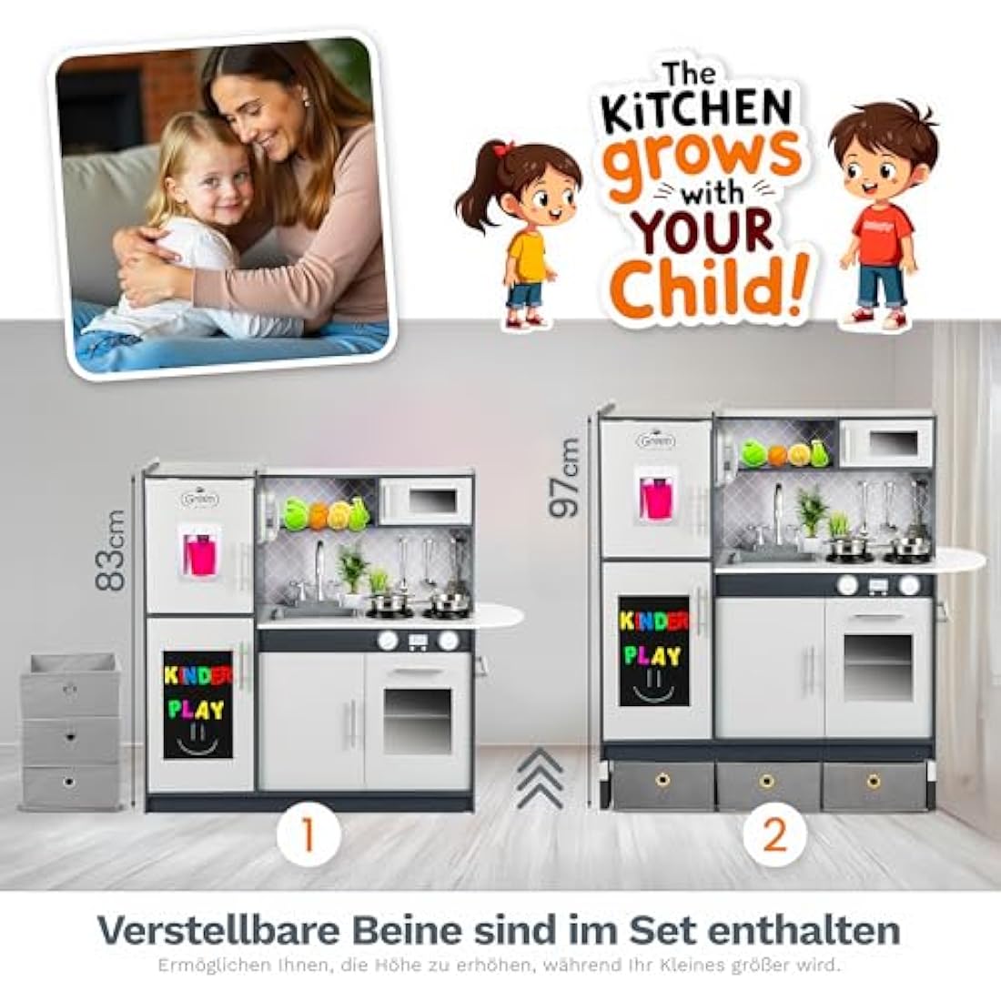 Kinderplay XXL Large Wooden Play Kitchen for Toddlers - Green Series