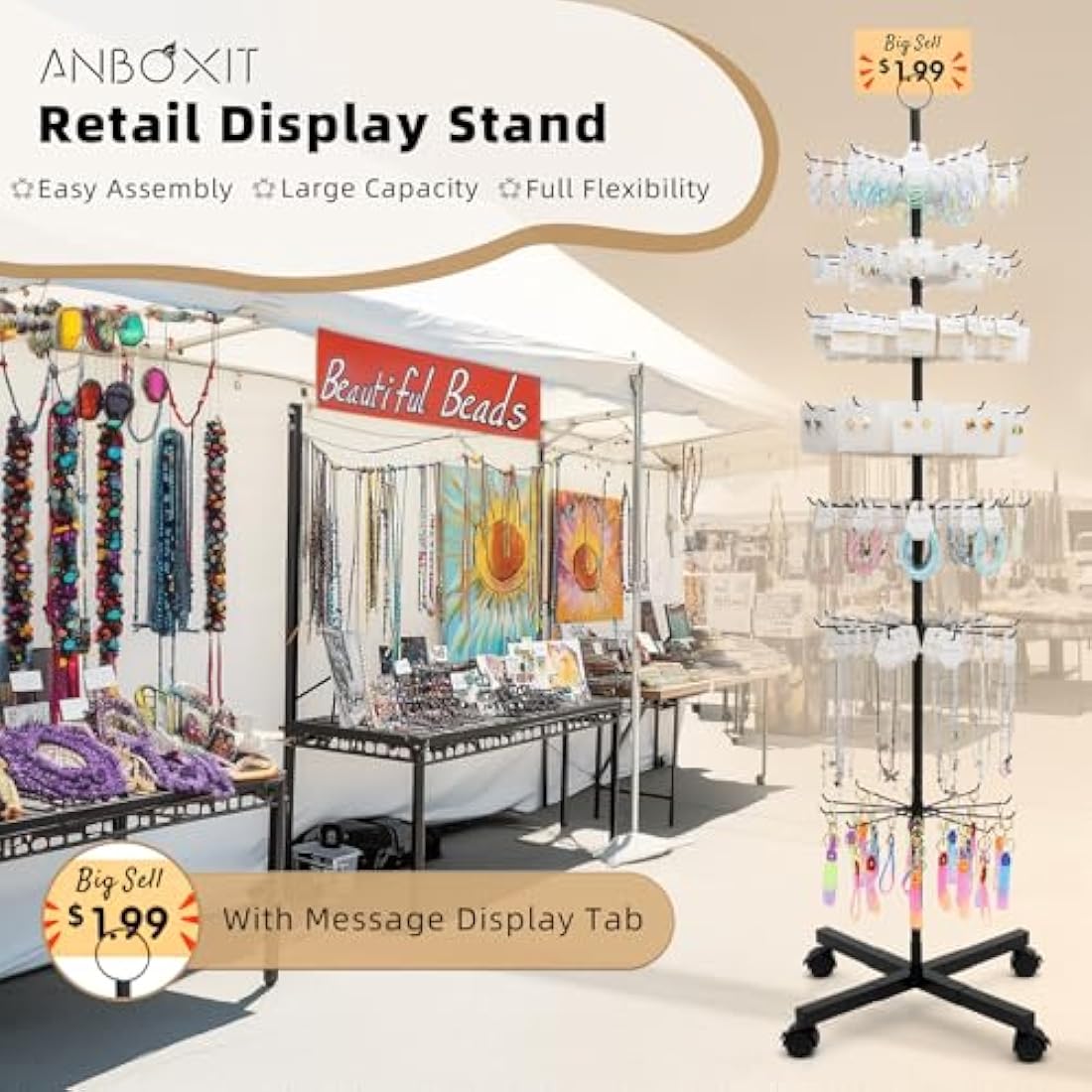 ANBOXIT 7-Tier Rotating Retail Display Rack with Wheels – Black