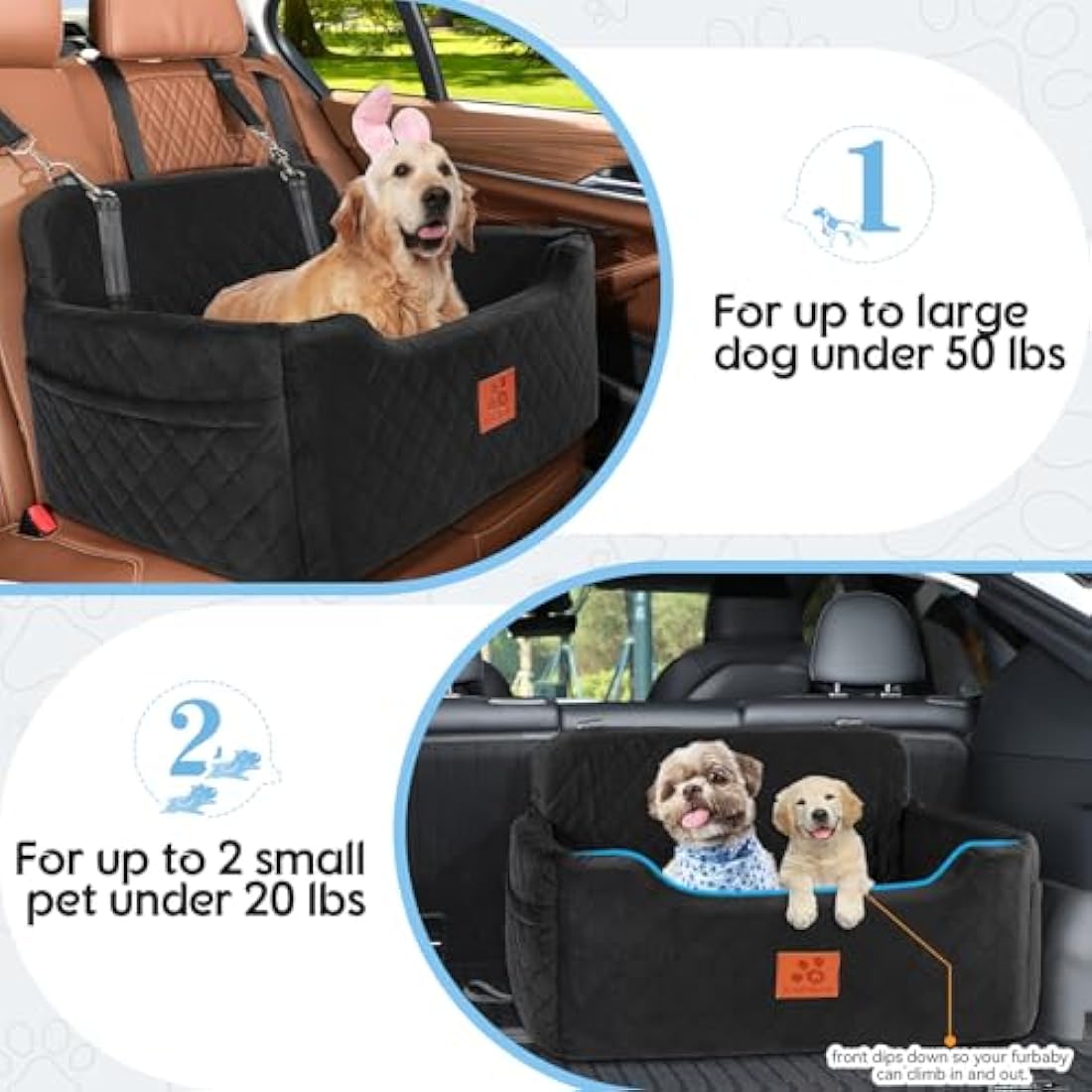 Dog Booster Car Seat – Large Washable Pet Travel Bed, Black