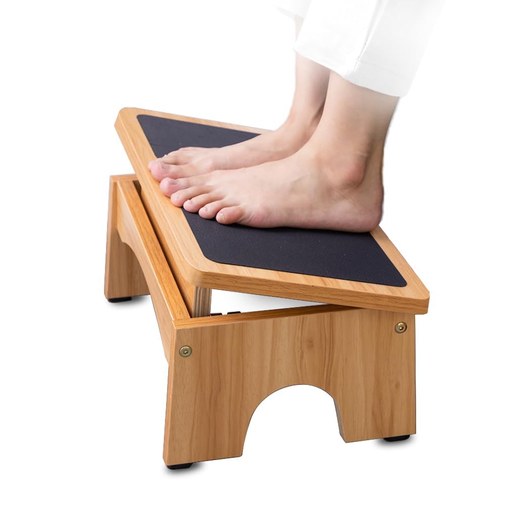 StrongTek Adjustable Under Desk Foot Rest | Ergonomic Wood Step Stool