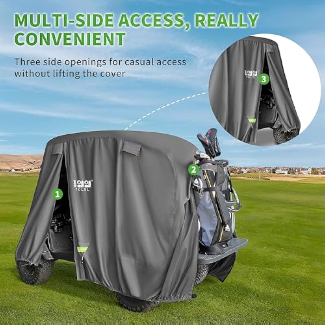 10L0L 4-Passenger Golf Cart Cover | 600D Waterproof Heavy Duty 80" Roof