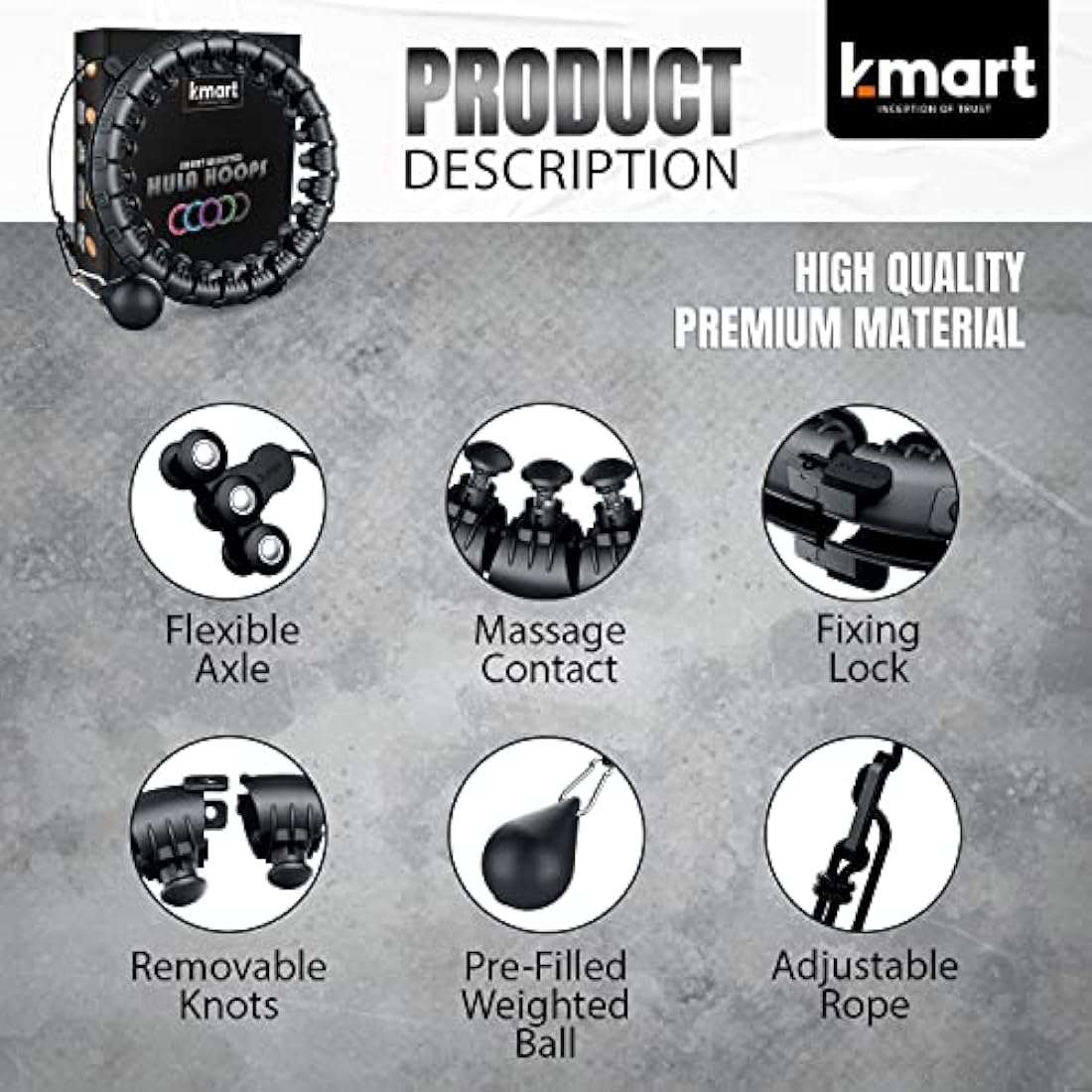 K-MART Smart Weighted Hula Hoop – 24 Detachable Knots for Fitness