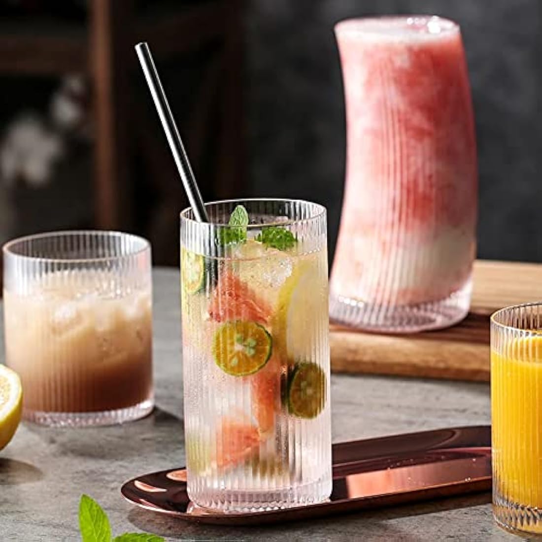 Ribbed Glassware Set – 370ml Origami Style Drinking Glasses