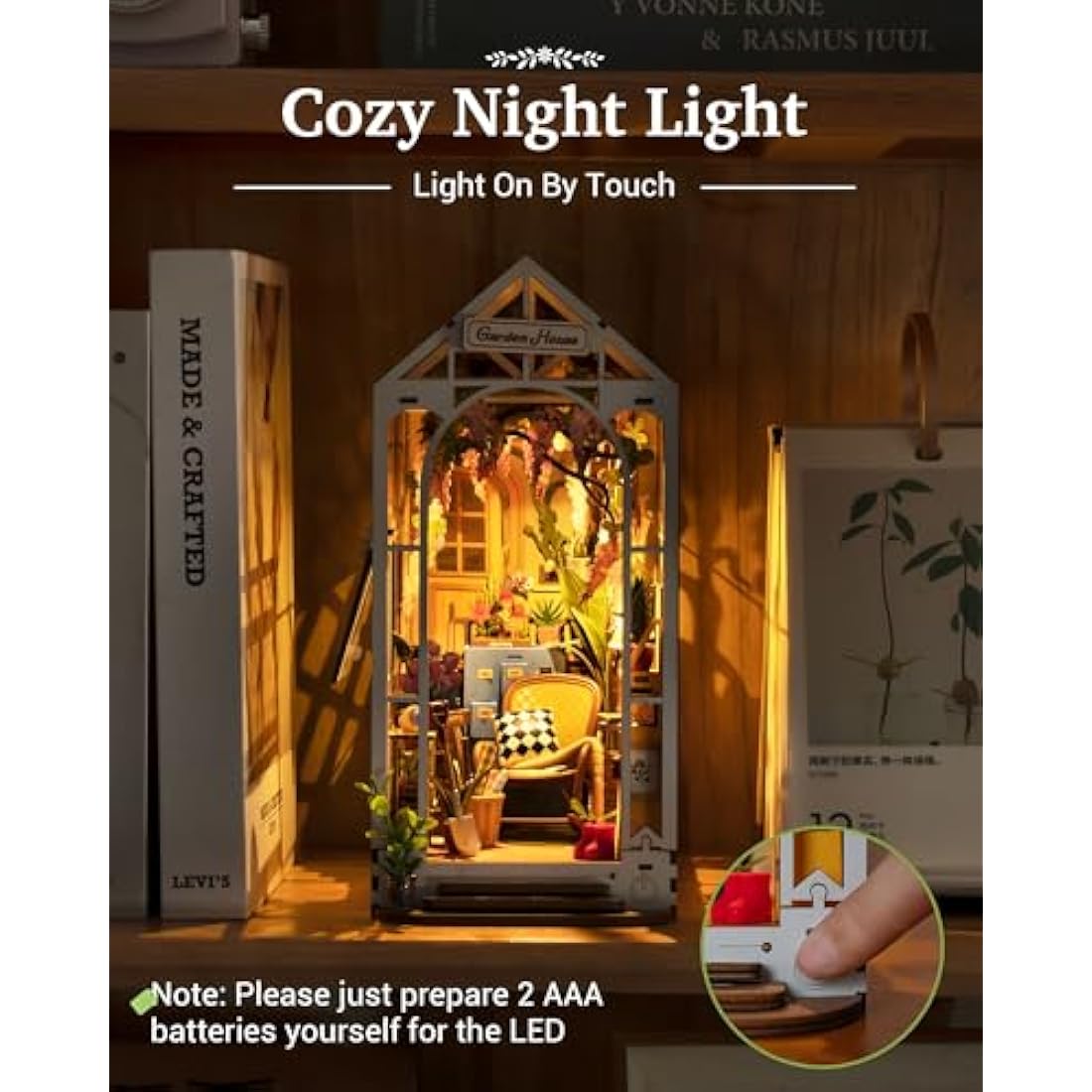 Rolife Greenhouse Book Nook Kit – DIY 3D Wooden Puzzle with LED Light