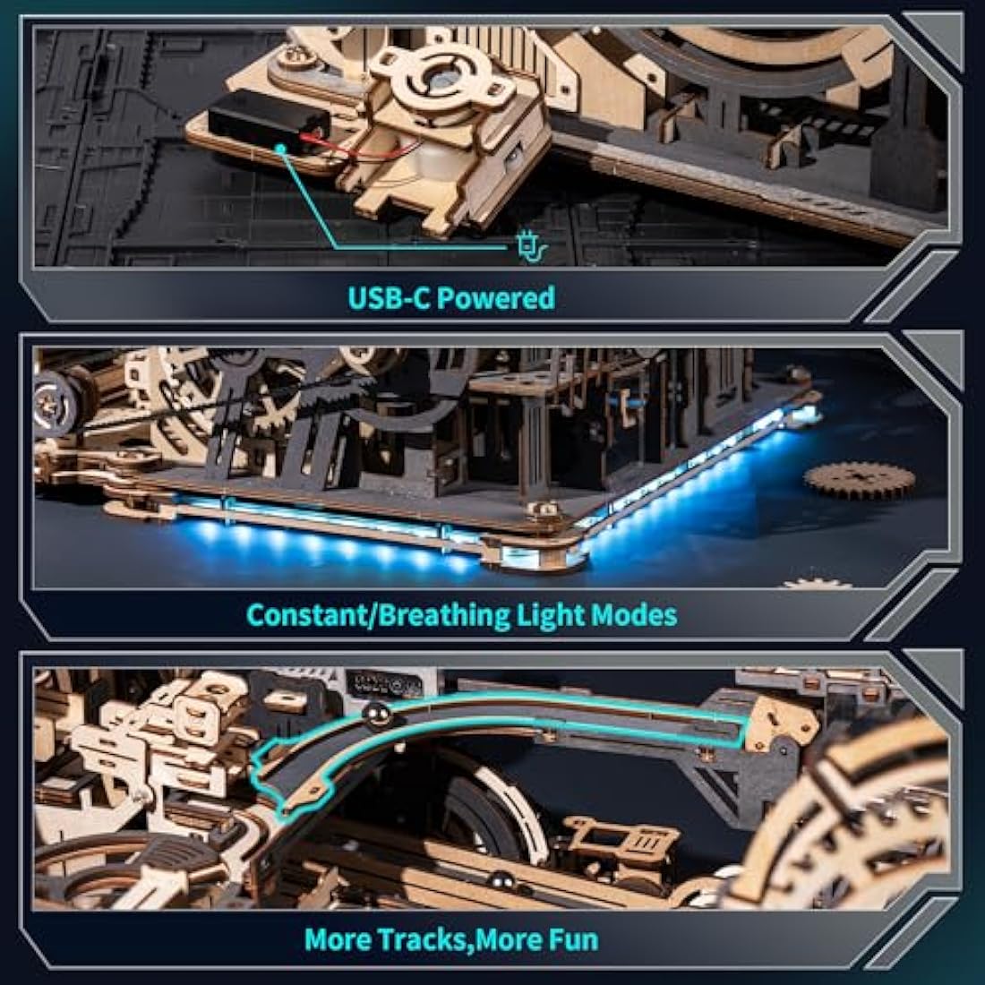 ROKR Marble Run Electric 3D Wooden Puzzle Model Kit - Marble Spaceport