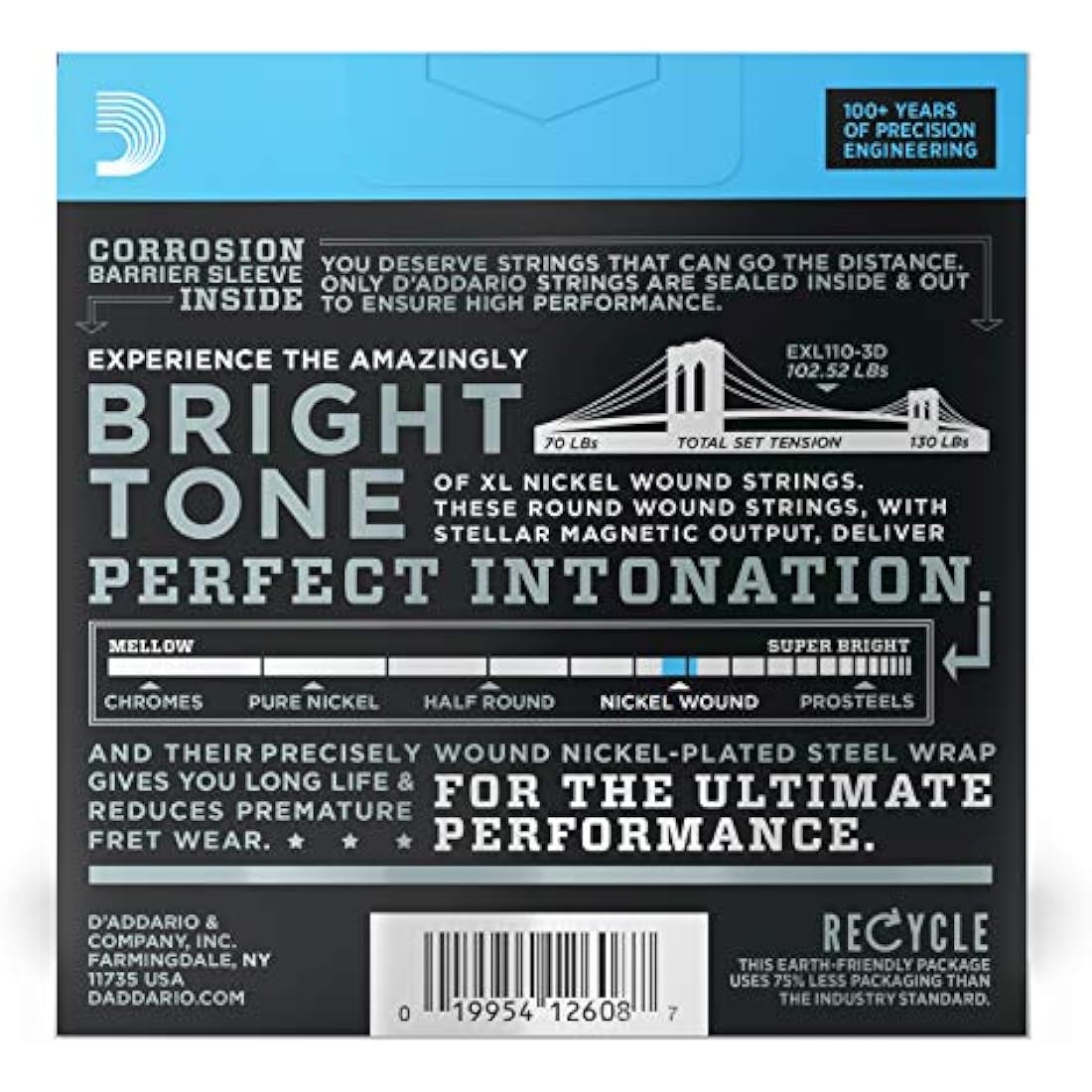 D'Addario XL Nickel Electric Guitar Strings | 10-46 Regular Light, 3-Pack