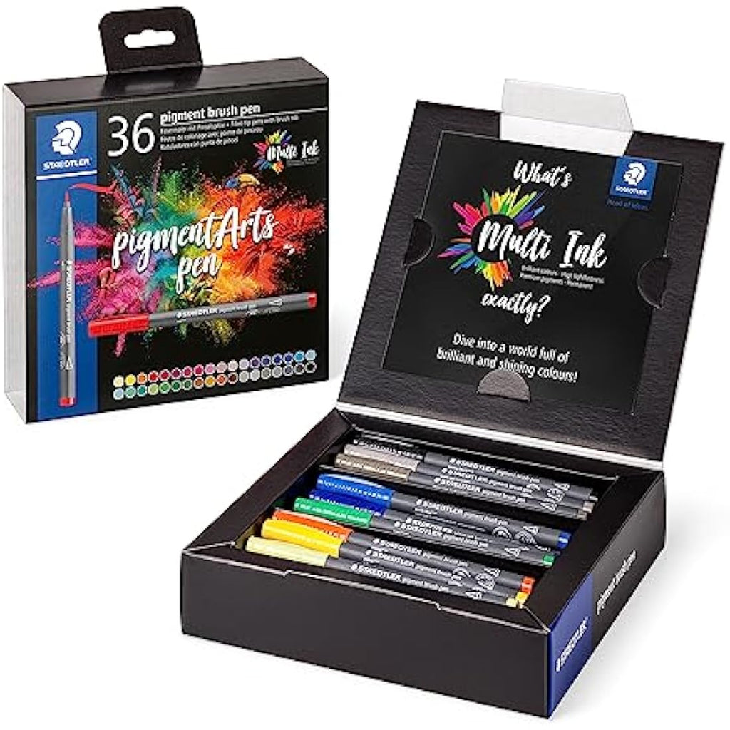 STAEDTLER Pigment Arts Brush Pen – Assorted Basic Colours (Pack of 36)