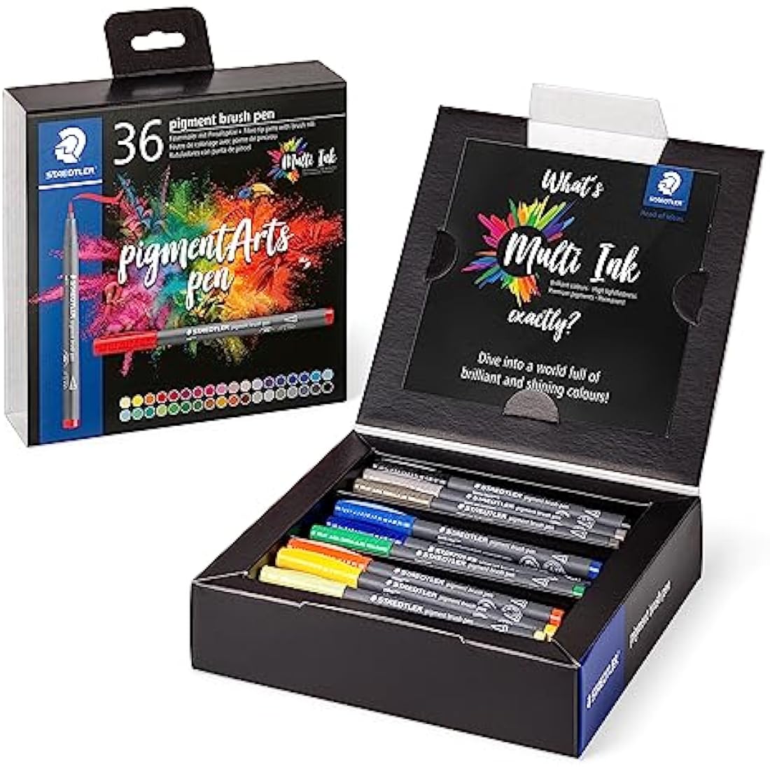 STAEDTLER Pigment Arts Brush Pen – Assorted Basic Colours (Pack of 36)