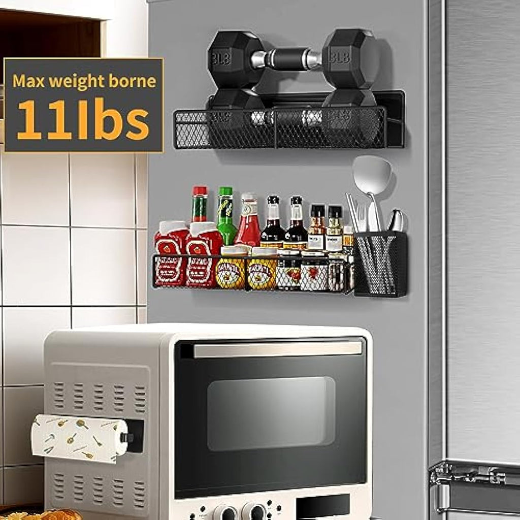 Kmise 6-Piece Magnetic Spice Rack for Fridge – Black Metal Organizer