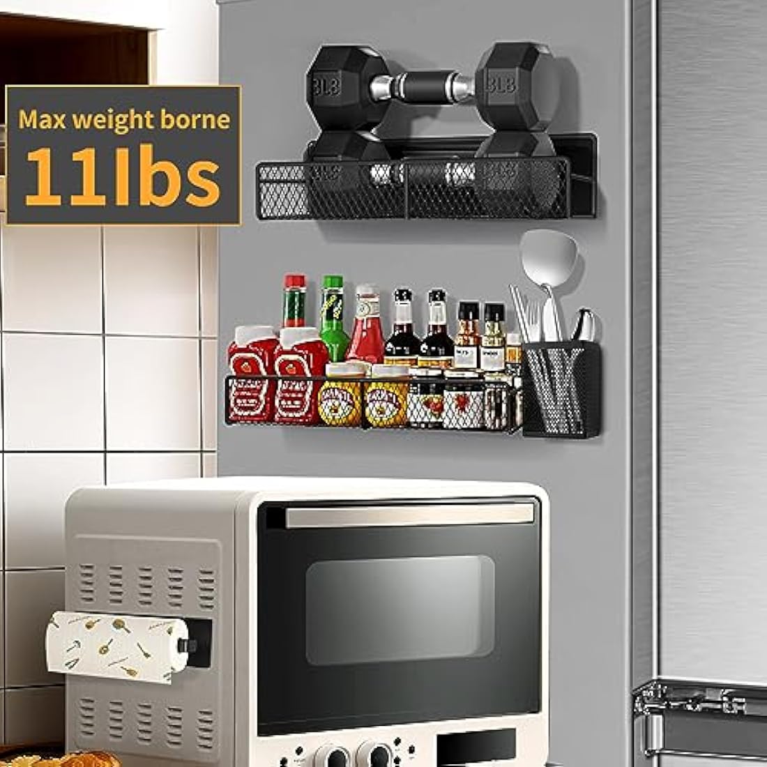 Kmise 6-Piece Magnetic Spice Rack for Fridge – Black Metal Organizer