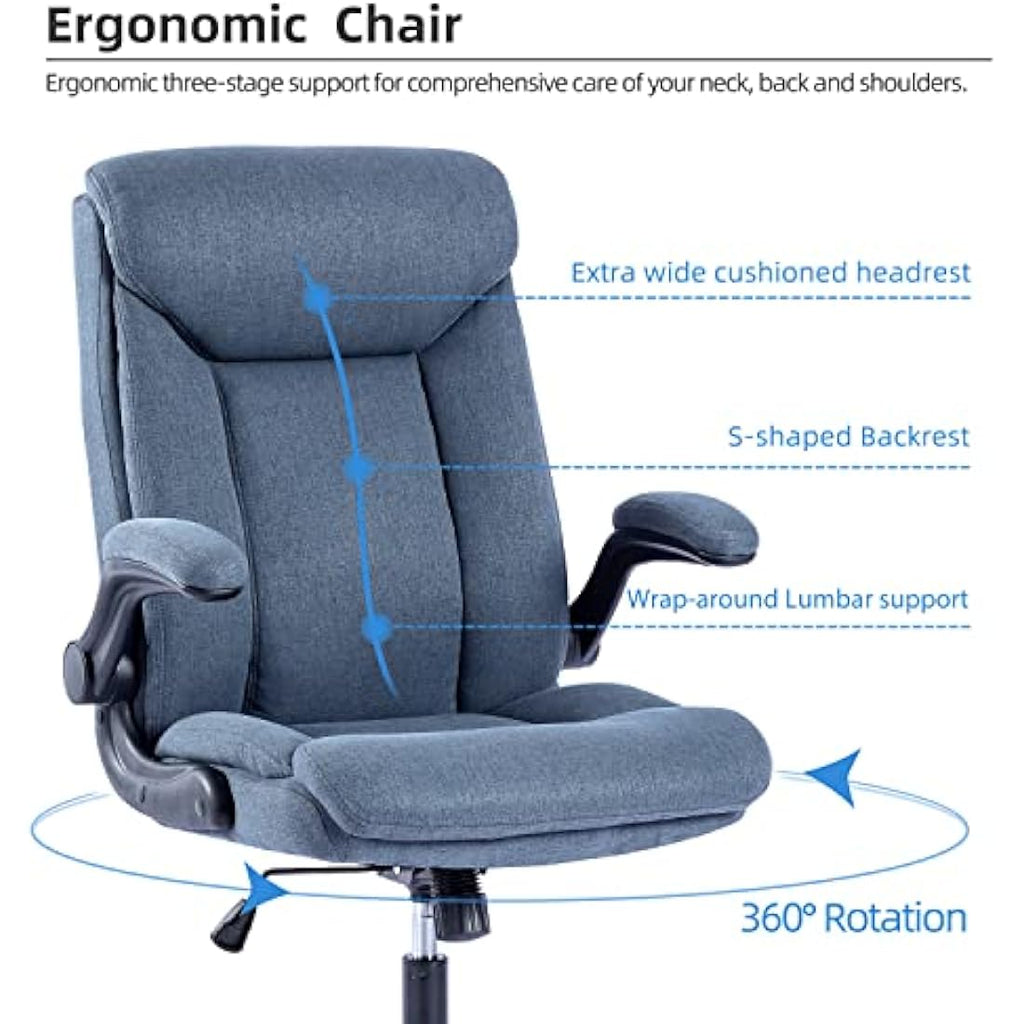 MZLEE Ergonomic Executive Office Chair with Flip-up Armrests - Navy Blue