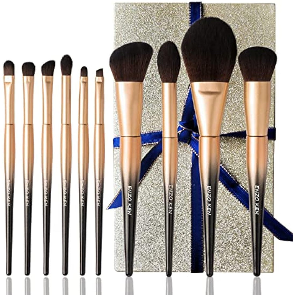 ENZO KEN Natural Sable Hair Makeup Brush Set | Professional 15pc Black Gold