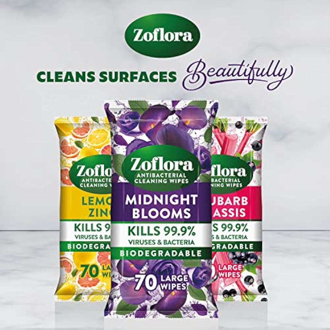 Zoflora Lemon Zing Biodegradable Antibacterial Wipes | 6 x 70 Pack