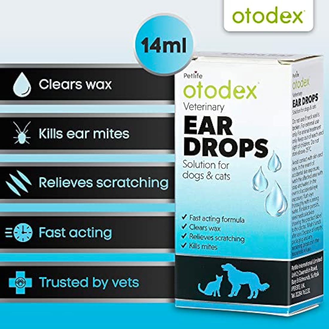 Otodex Petlife Ear Drops for Dogs and Cats – Mite and Wax Treatment, 14ml