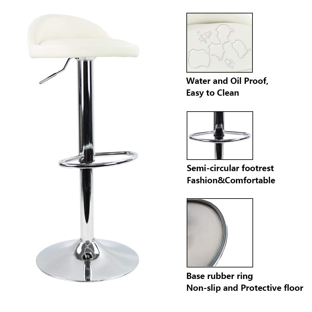 KKTONER PU Leather Swivel Bar Stool - Adjustable Height Chair, White