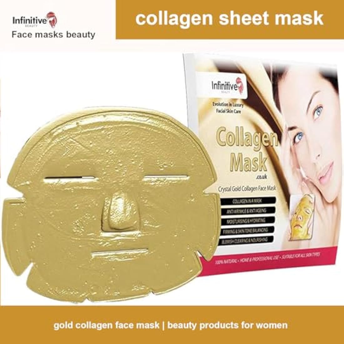 Infinitive Beauty 24K Gold Collagen Face Mask – Anti-Aging 50 Pack