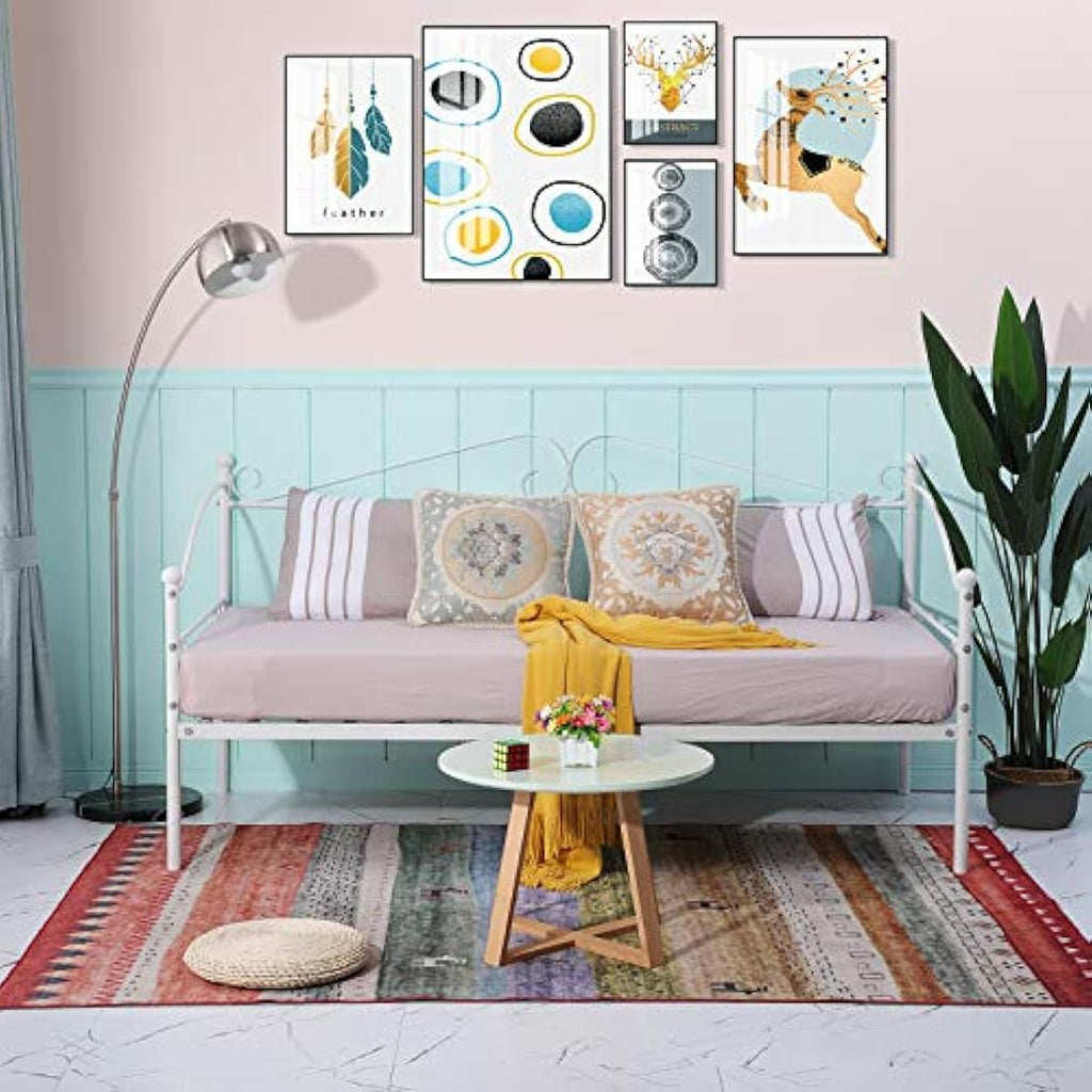 Metal Day Bed Frame | 90x190cm Single Sofa Bed - White