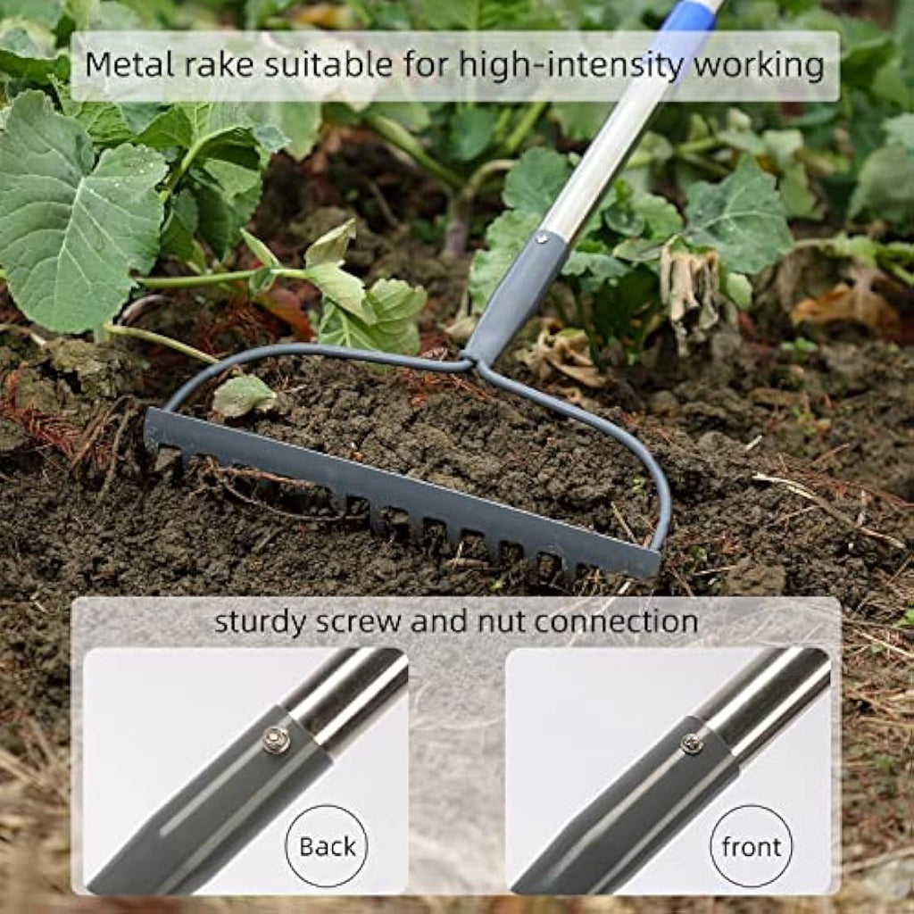 MIYA Garden Rake for Soil | 182CM Long Handle Heavy Duty 14 Tines
