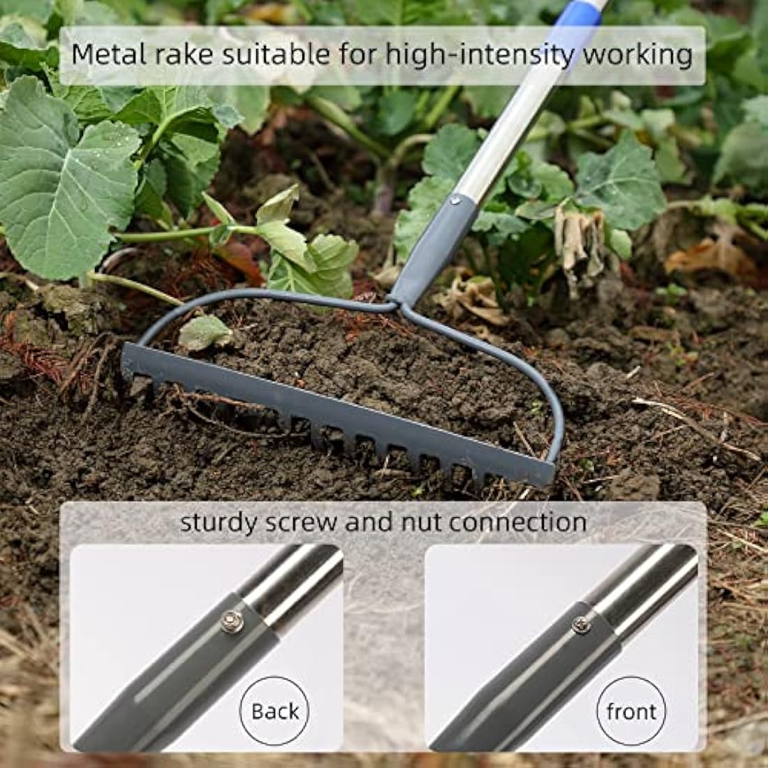 MIYA Garden Rake for Soil | 182CM Long Handle Heavy Duty 14 Tines