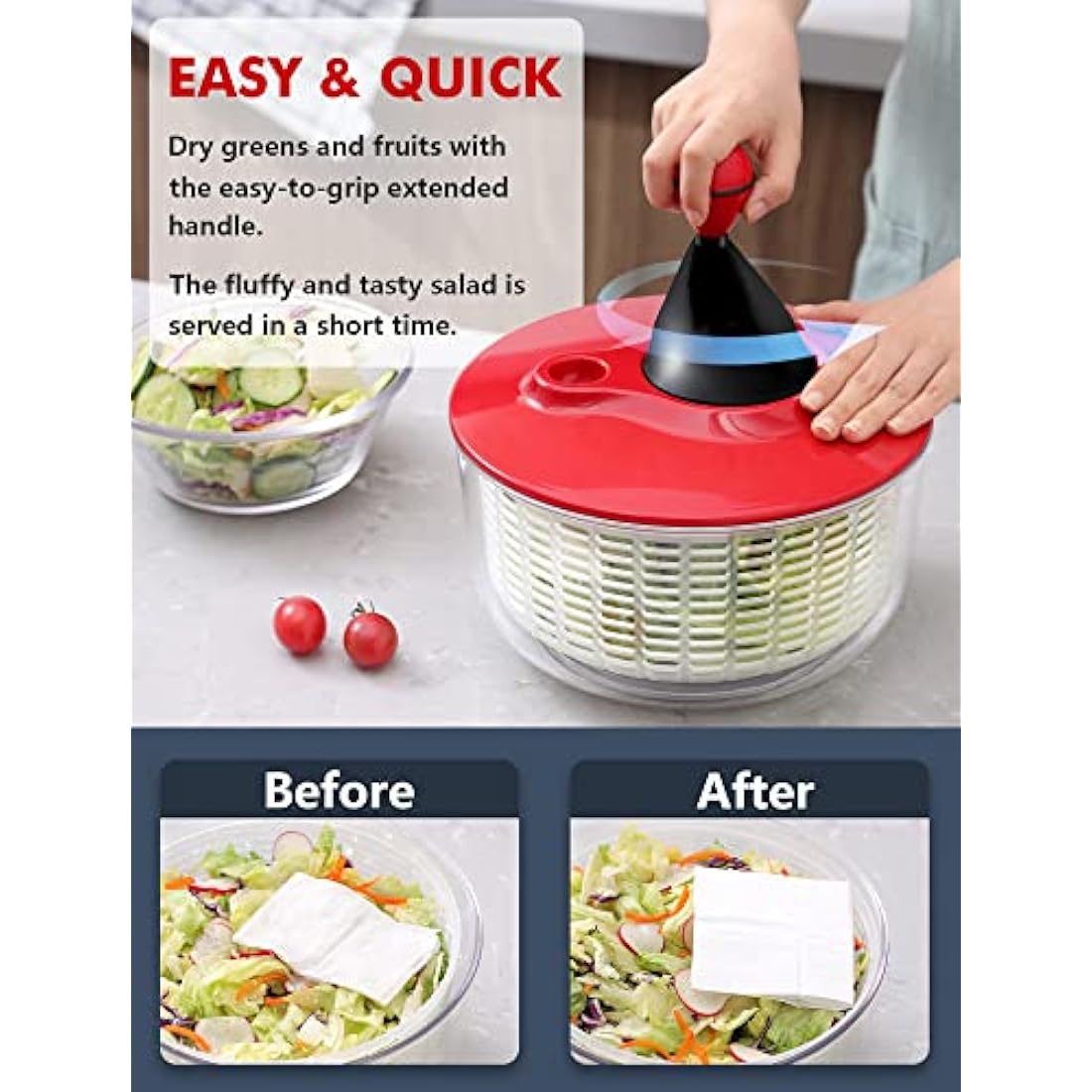 5L Salad Spinner – BPA-Free Lettuce Washer and Dryer