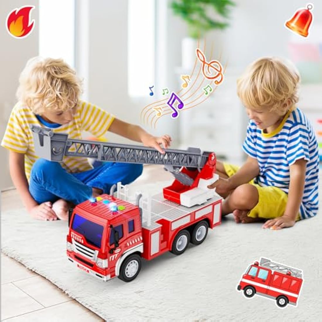 GizmoVine Fire Truck Toy with Lights, Sound & Extending Ladder