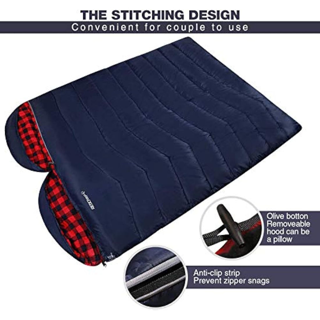 REDCAMP Cotton Flannel Sleeping Bag – 3-Season Adult Envelope Design