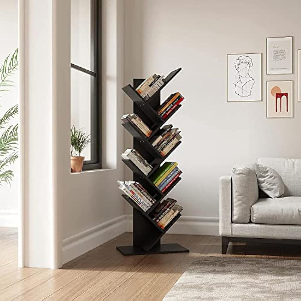 YITAHOME Tree Bookshelf | Tall Industrial Wooden Storage Rack - Black