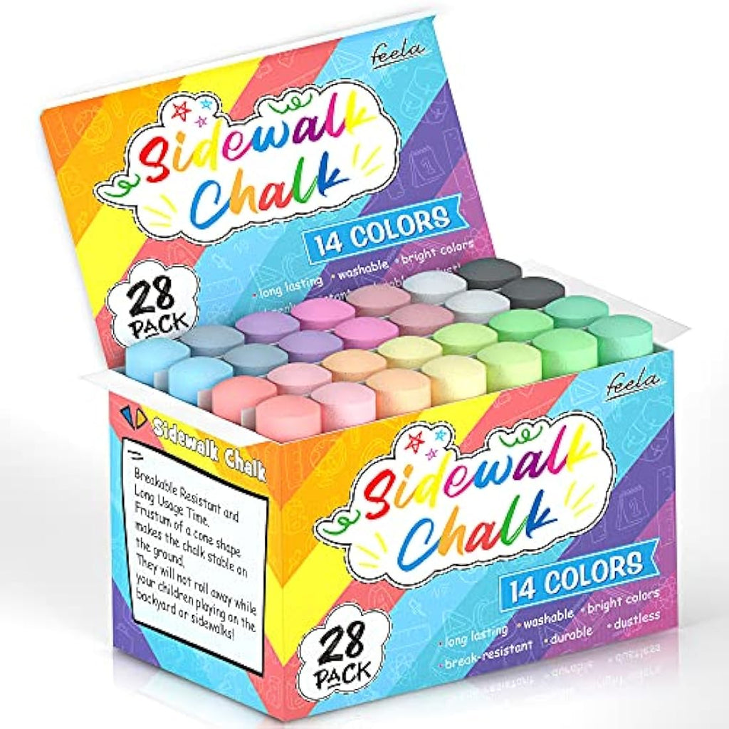 Jolof Store Jumbo Sidewalk Chalk for Kids – 28 Pack 14 Colors Set