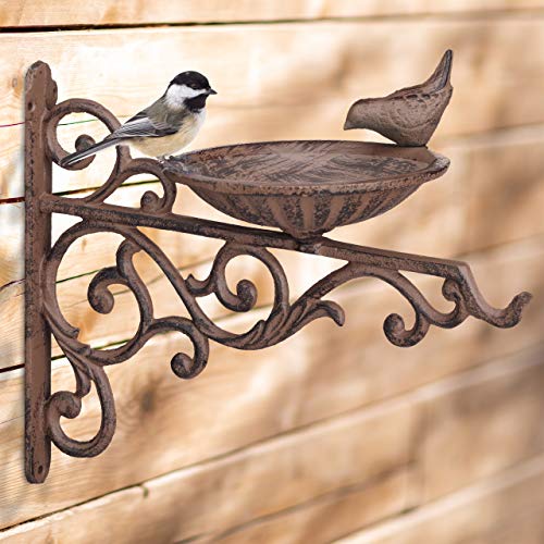 Relaxdays Cast Iron Wall-Mount Bird Bath - Weatherproof Garden Decor, Brown