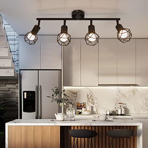 Jolof Store Industrial Black Metal 4-Light Rotatable Ceiling Spotlight