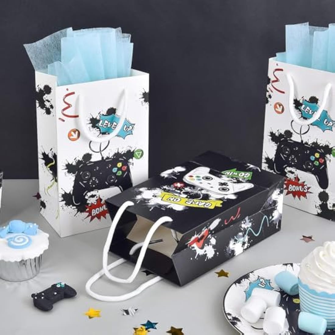 WERNNSAI Video Game Party Favor Bags | 16 PCS Gaming Goodie Bags with Handle