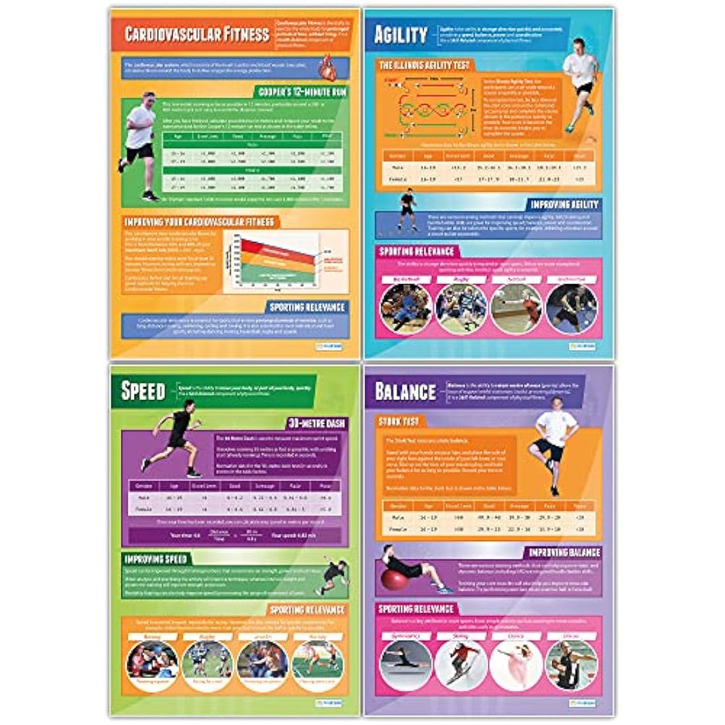 Physical Fitness Posters - Set of 12 A1 Gloss Paper PE Wall Charts