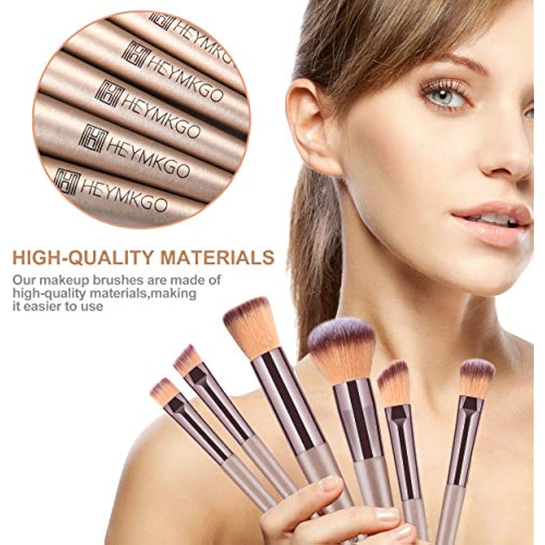 HEYMKGO 15 Pcs Professional Makeup Brush Set with Bag – Champagne Gold